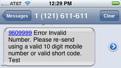 Text message fails on iPhone: Error invalid number notification