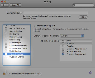 Disable internet sharing to fix iChat video conferencing error