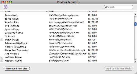 Removing email addresses from the Previous Recipients list in Mac OS X Mail
