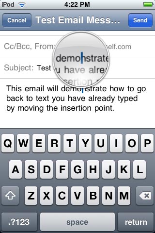 Move the text insertion point Move the text insertion point