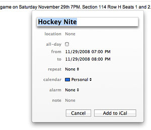 Add Add a new event to iCal via data detectors