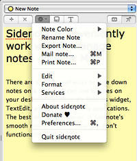 Sidenote menu options Sidenote menu options