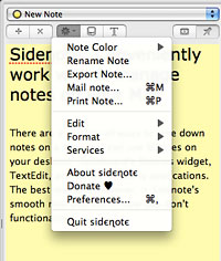 Sidenote menu options