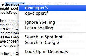 Spell-check with contextual menus in Mac OS X