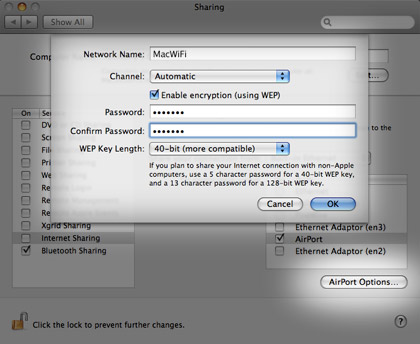 Setting up Mac OS X Internet Sharing