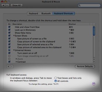 Tab through dialog boxes in Mac OS X