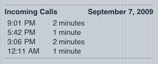 iPhone call duration and call times