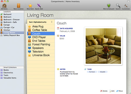 home inventory software. Compartments - Home inventory