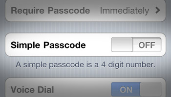 iPhone iOS 4 Turn Off Simple Passcode