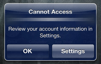 Find My iPhone - Cannot Access: Review your account information in Settings