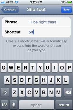 Custom keyboard shortcuts in iOS 5