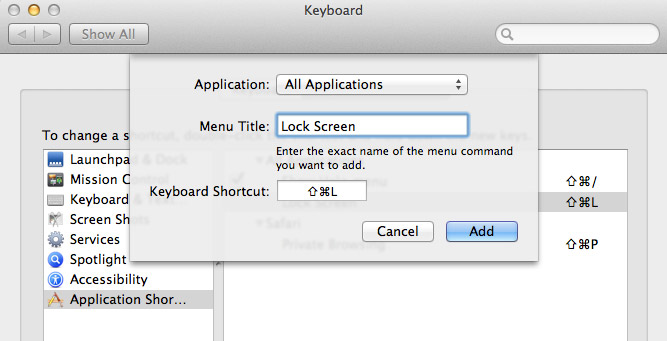 Lock Mac screen with keyboard shortcut