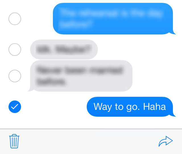 Delete and forward individual text messages on iOS 7